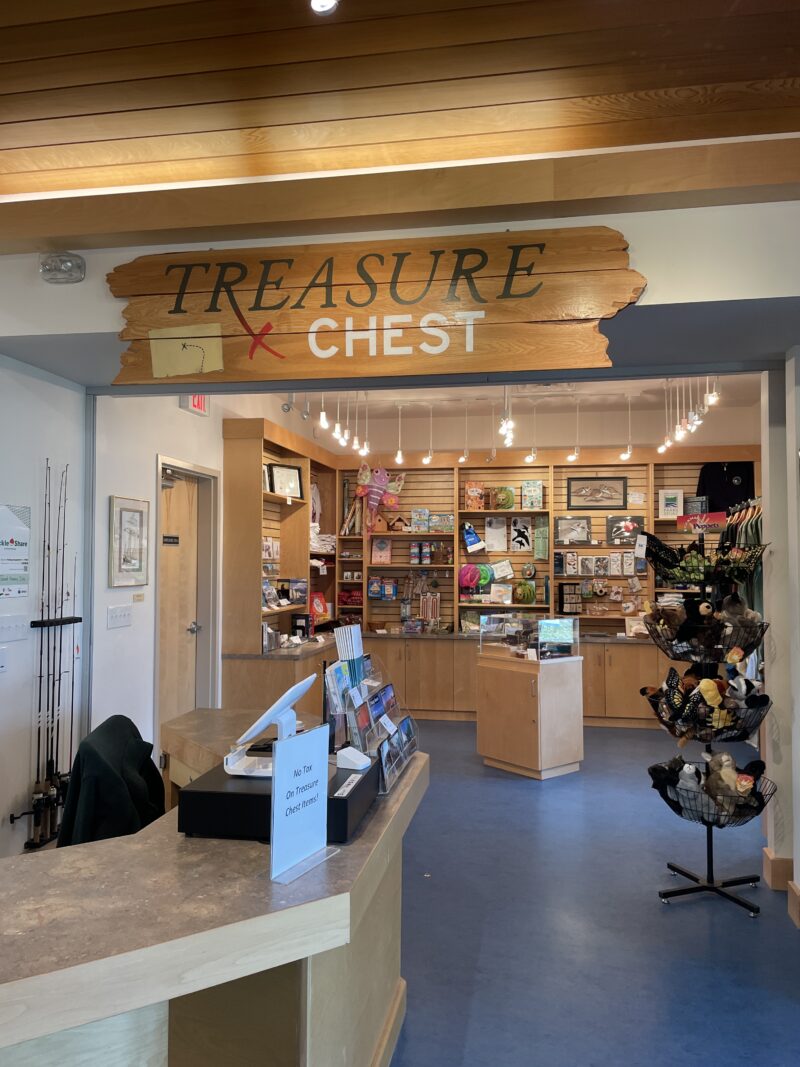 Gift shop at Nancy Island historic site as seen from inside the welcome centre