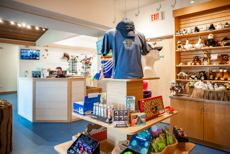 Gift shop at Nancy Island historic site as seen from inside the welcome centre